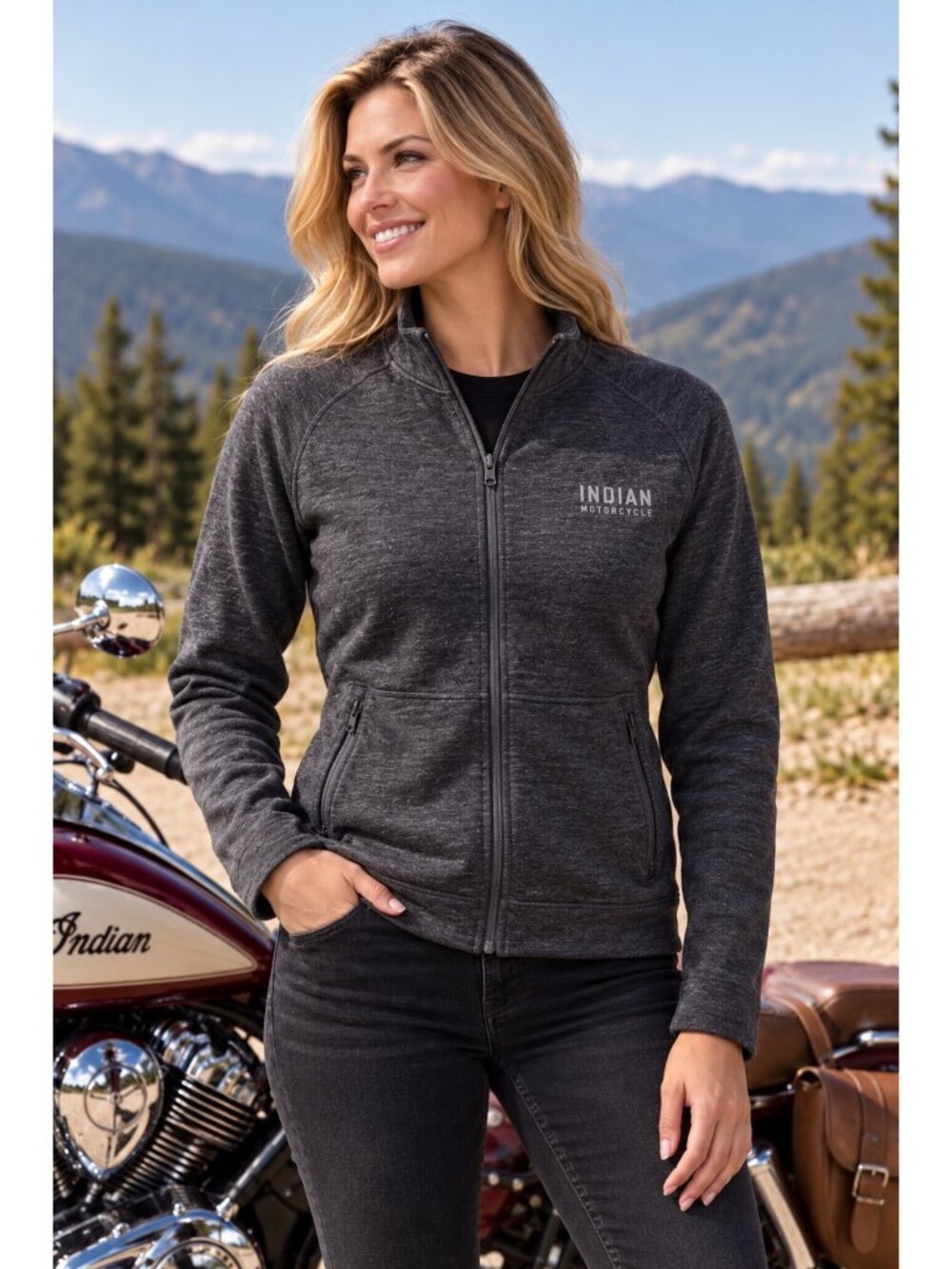 Indian Motorcycle Merino Wool Blend Full-Zip Jacket Charcoal Gray Womens Medium